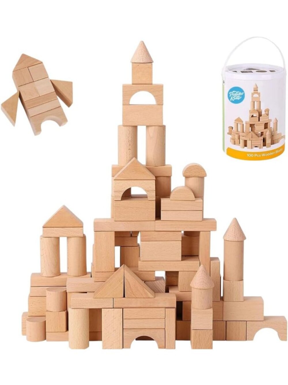 100 Pcs Colorful Wooden Building Blocks for Toddlers & Kids Age 1-3 - Fun